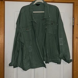 Yours Clothing destructed green denim jacket size 30/32